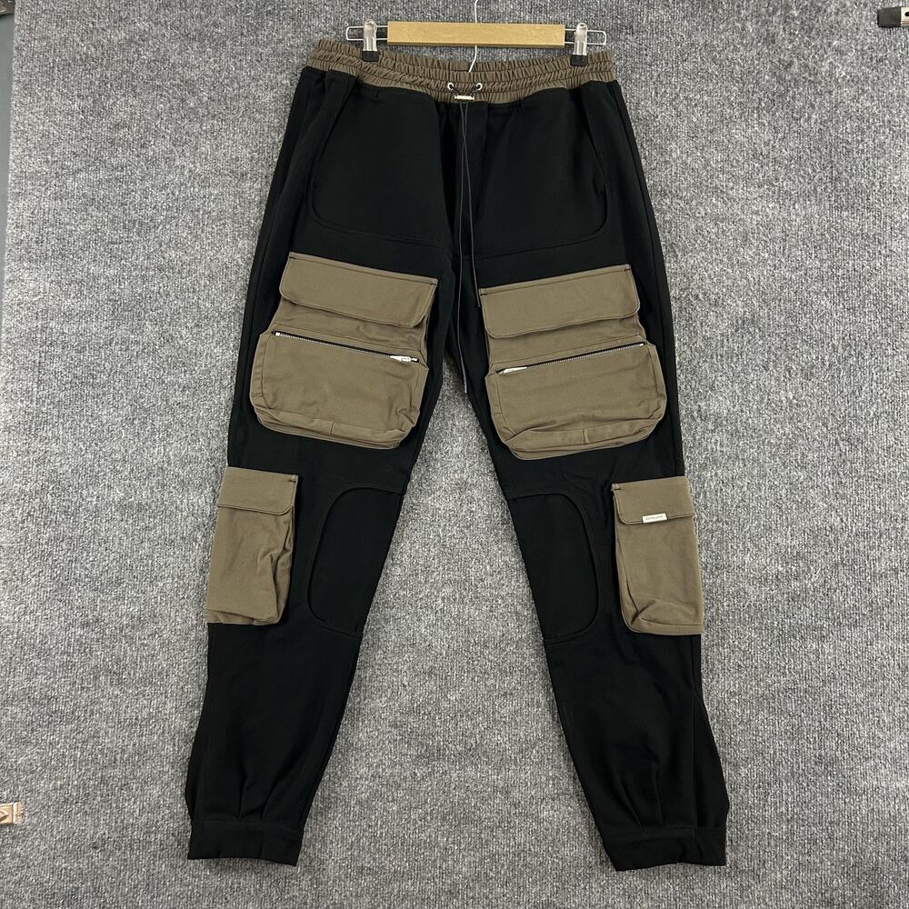 Represent Pants Men Large Cargo Jogger Black Olive Tech Pockets Street Casual